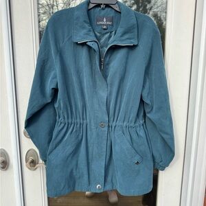 Vtg London Fog Teal Suede-feel jacket with buttons and zip SZ L
